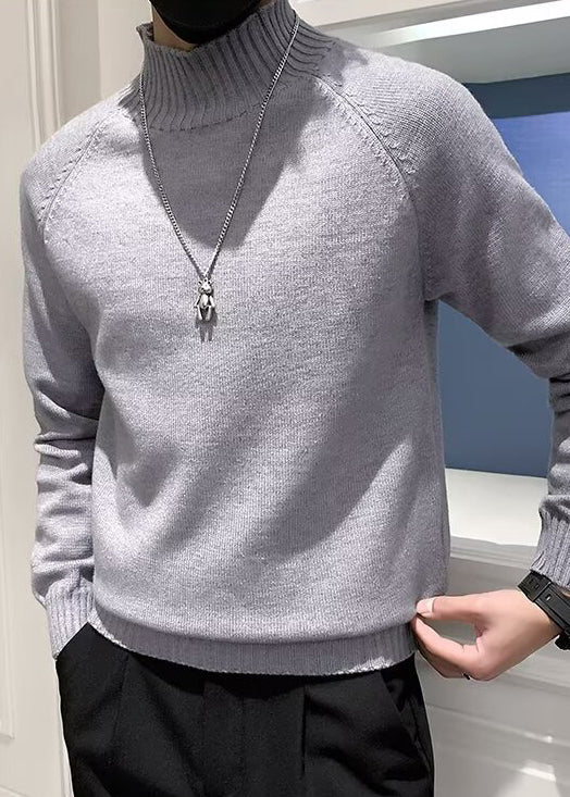 Slim Fit Grey Turtleneck Knit Sweaters Winter