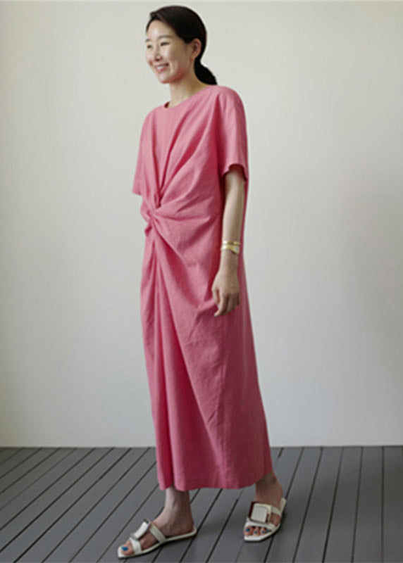Slim Fit Pink O-neck Holiday Dress Short Sleeve