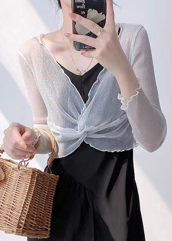 Slim Fit White Bright Silk Tulle Top Summer