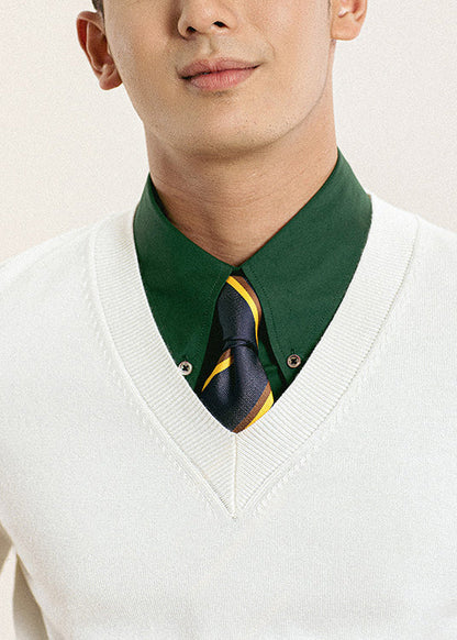 Slim Fit White V Neck Knit Sweater Fall