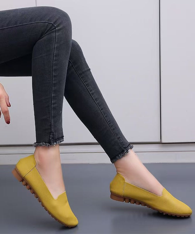 Soft Yellow Faux Leather Flat Shoes for