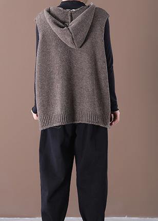 New Loose Large Size Literary Hooded Knit Waistcoat Sweater Coat