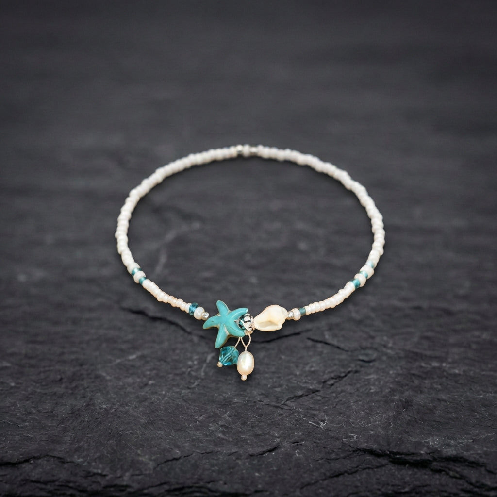 Star And Shell Anklet Bracelet With Natural Stones