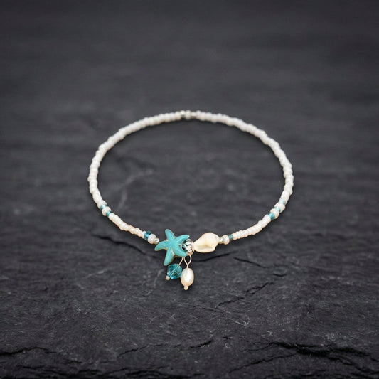 Star And Shell Anklet Bracelet With Natural Stones