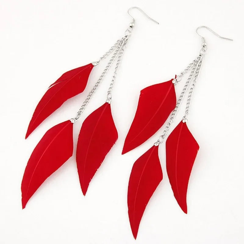 Statement Red Feather Earrings