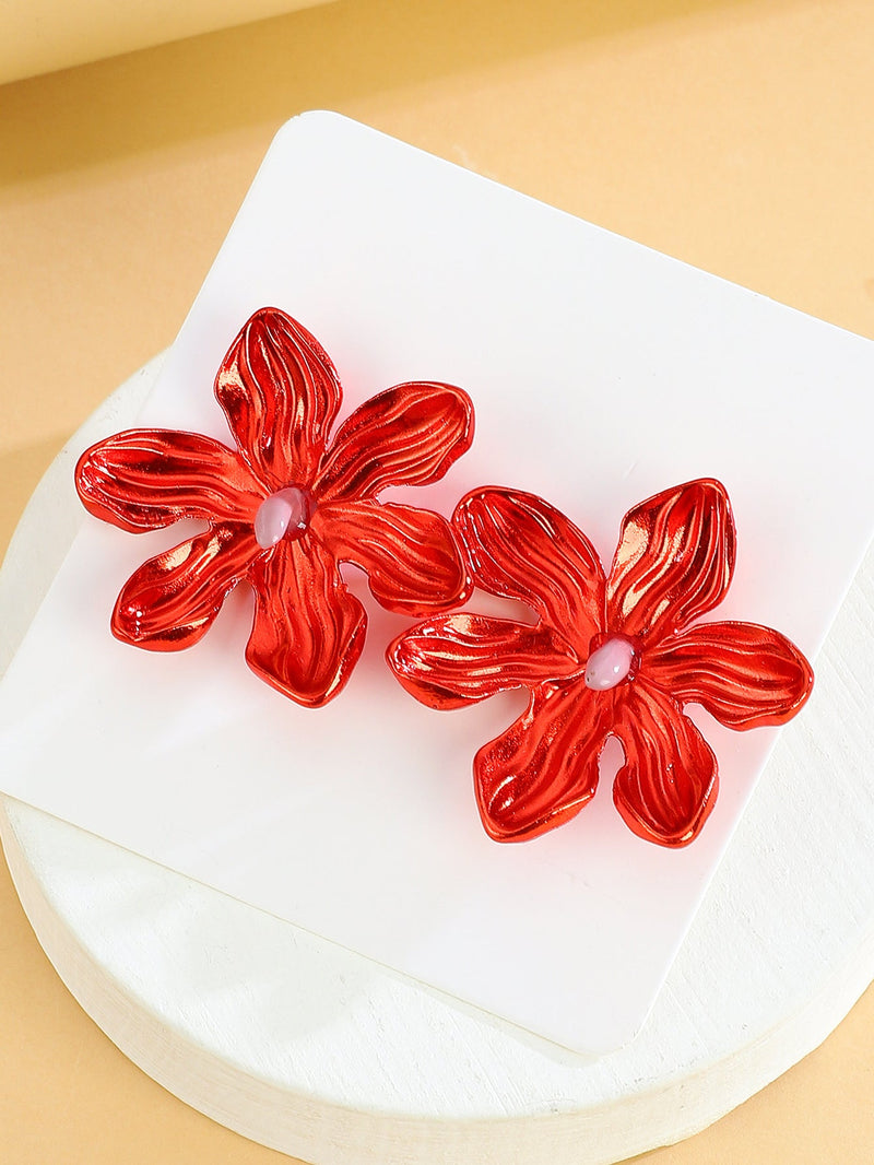 Statement Red Flower Earrings