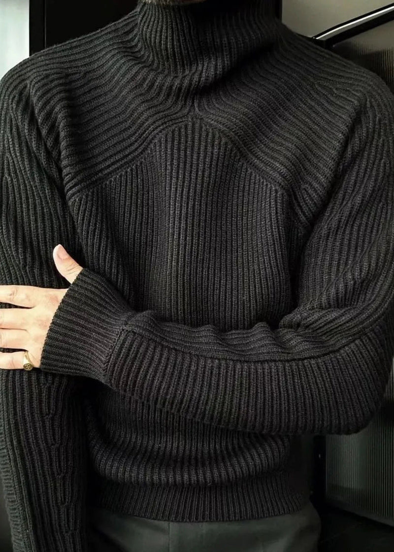 Striped Light Grey Turtleneck Knit Sweaters Winter