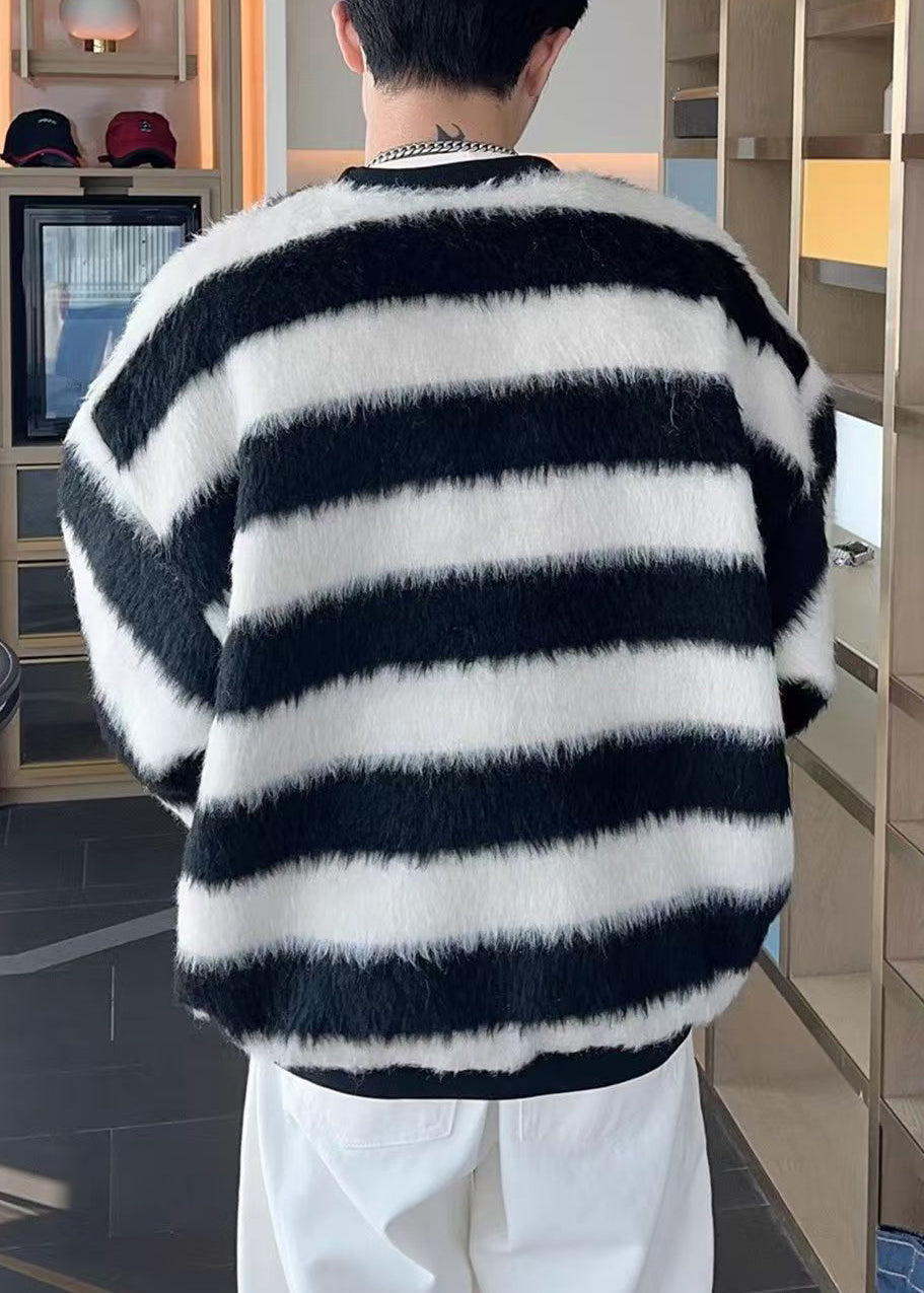 Striped Red O Neck Cozy Ma Hai Mao Sweater Fall