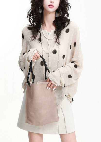 Style Beige Dot Oversized Knit Upf 50+cardigan Spring