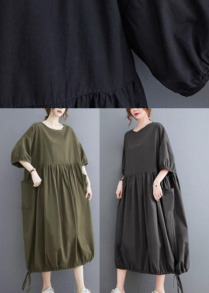 Style Black Cinched O Neck Holiday Dress Puff Sleeve