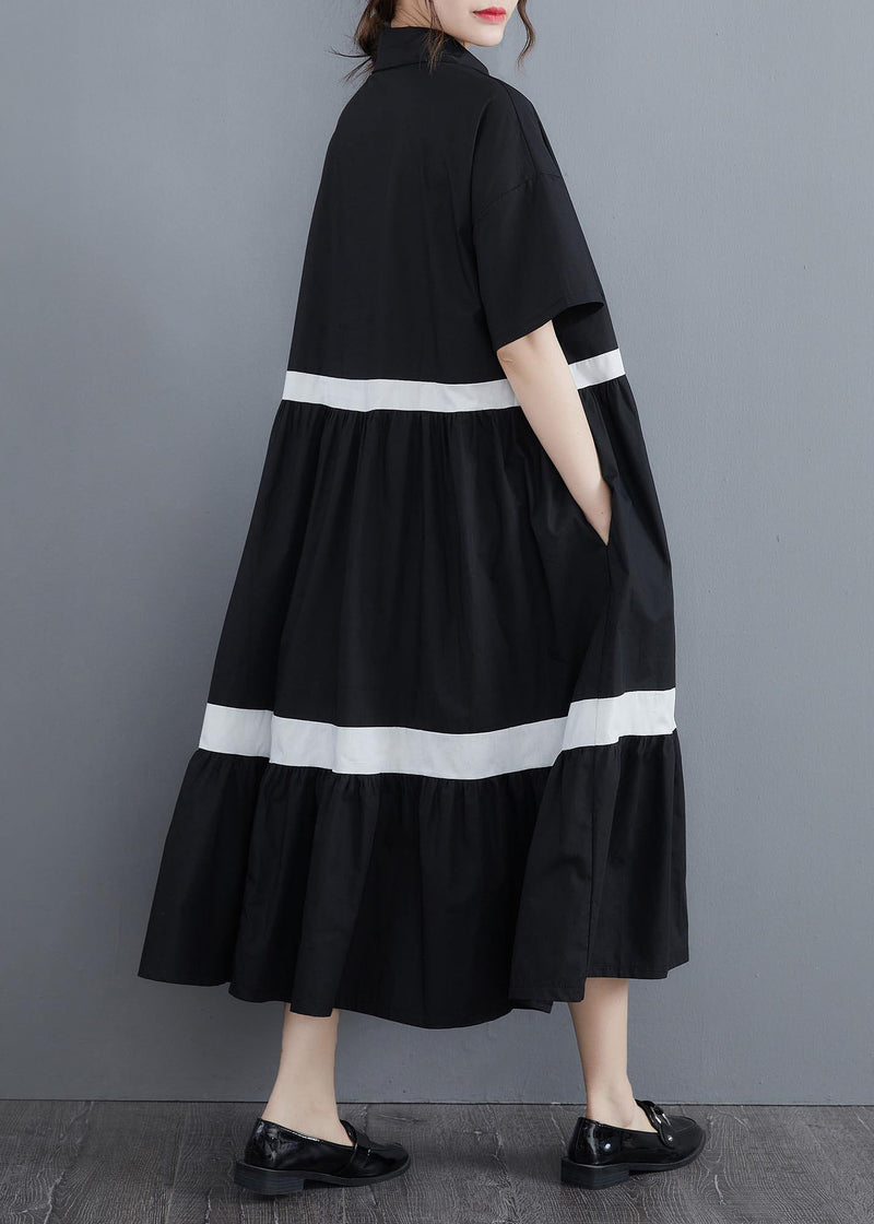 Style Black Patchwork Cotton Button Summer Vacation Dresses