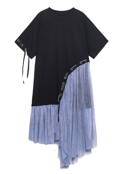 Style Black Patchwork Tulle Maxi Summer Cotton Dress