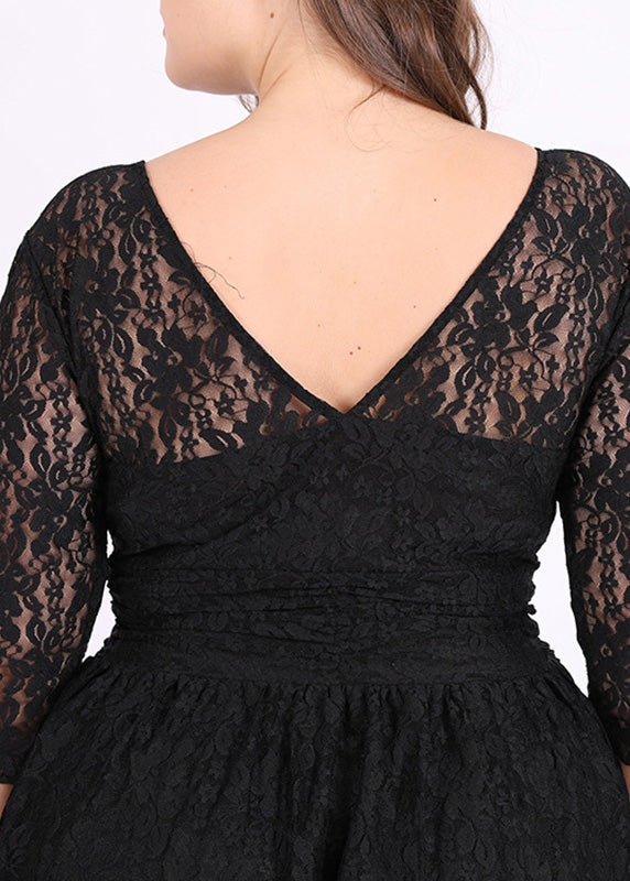 Style Black V Neck Lace Mid Dresses Summer