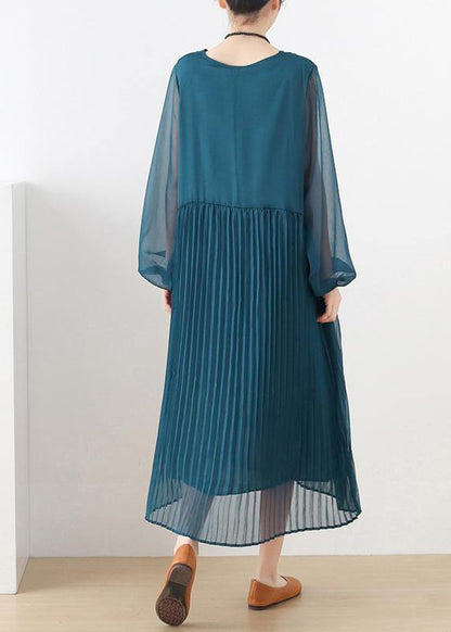 Style Blue Long Sleeve Chiffon O-neck Summer Dresses