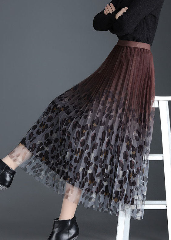 Style Chocolate High Waist Gradient Color a Line Fall Skirt
