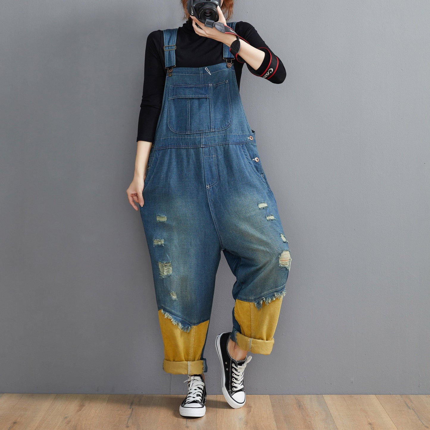 Style Denim Blue Pant Spring Hole Jumpsuit Pants