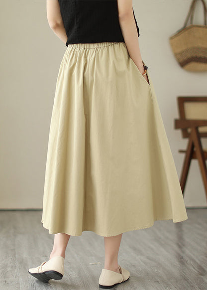 Style Khaki Chinese Button Cotton a Line Skirt Summer