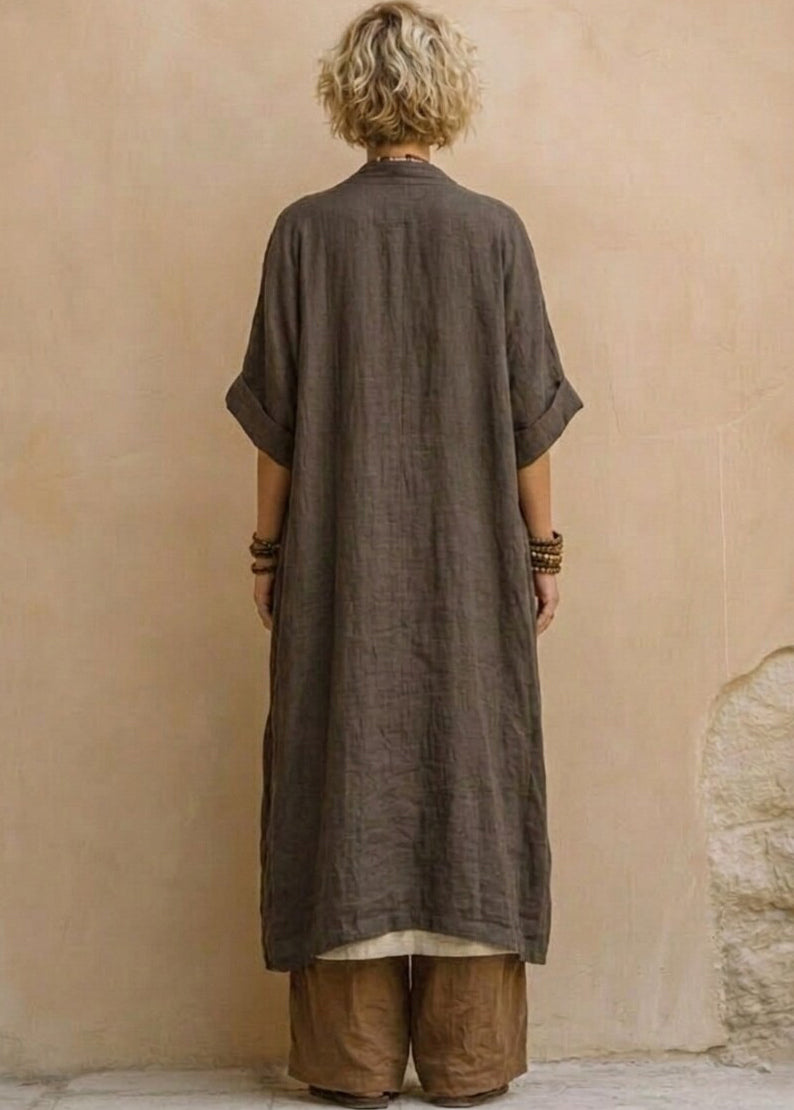 Style Khaki Embroidered Oversized Linen Sets 2 Pieces Summer
