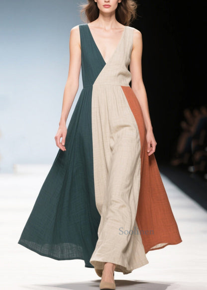 Style Multicolour Asymmetrical Patchwork Cotton Robe Dresses Summer