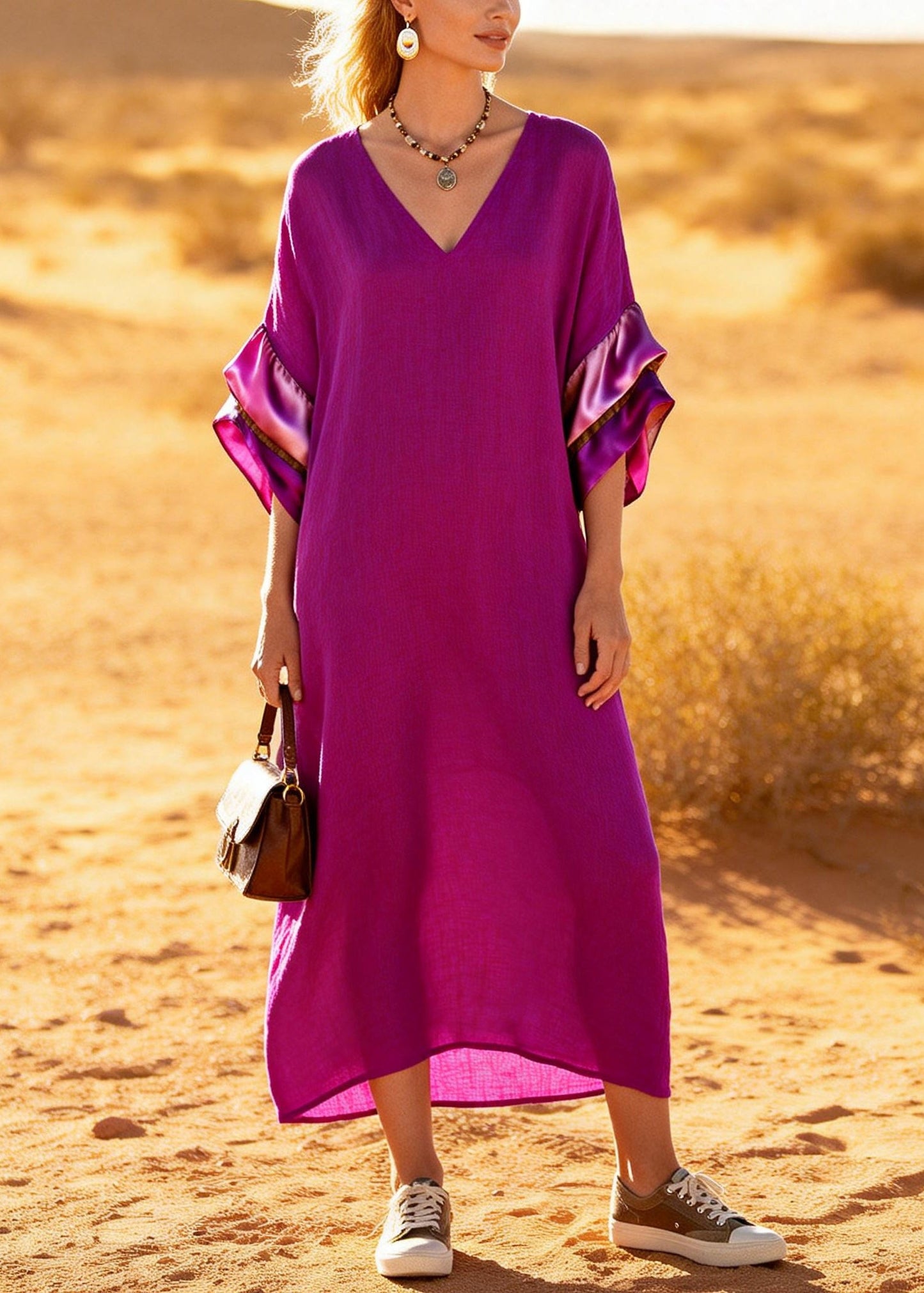 Style Purple Oversized Patchwork Cotton Holiday Dress Summer