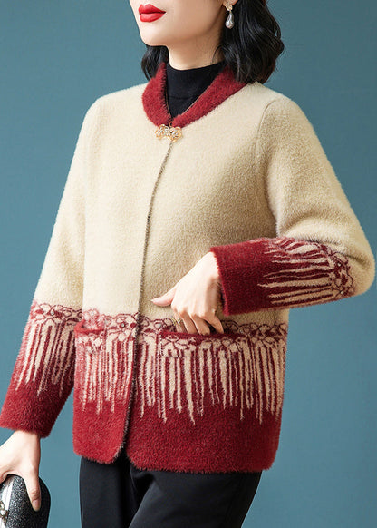 Style Red O-neck Rivet Mink Hair Knitted Coats Fall