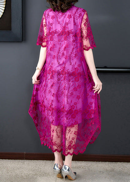 Style Rose Embroidered Tulle Long Dresses Short Sleeve