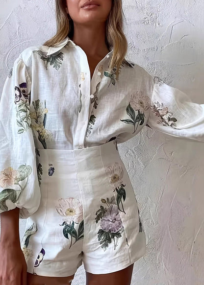 Style White Oversized Print Cotton Sets 2 Pieces Summer