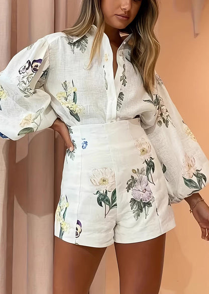Style White Oversized Print Cotton Sets 2 Pieces Summer