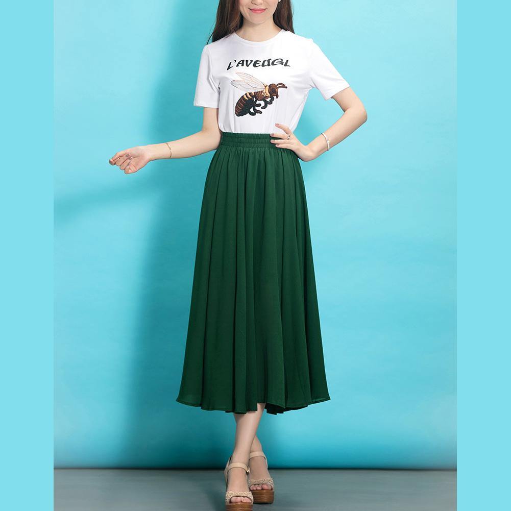 Style Elastic Waist Chiffon Clothes Sewing Green Dress Summer