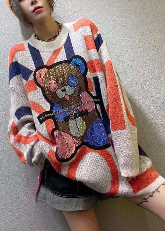 Stylish Apricot O-neck Patchwork Loose Fall Knit Sweater