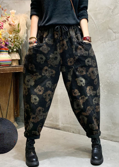 Stylish Black Cinched Pockets Denim Pants Winter