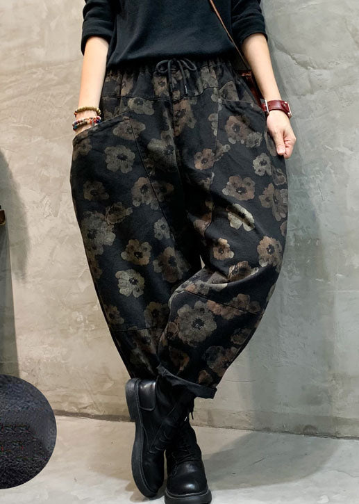 Stylish Black Cinched Pockets Denim Pants Winter