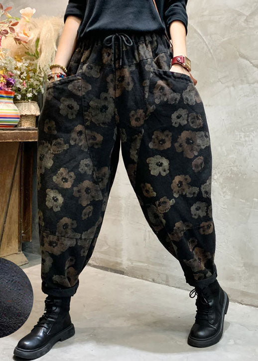Stylish Black Cinched Pockets Denim Pants Winter