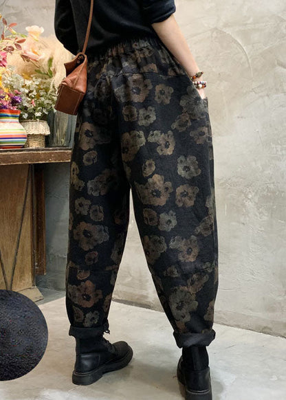 Stylish Black Cinched Pockets Denim Pants Winter
