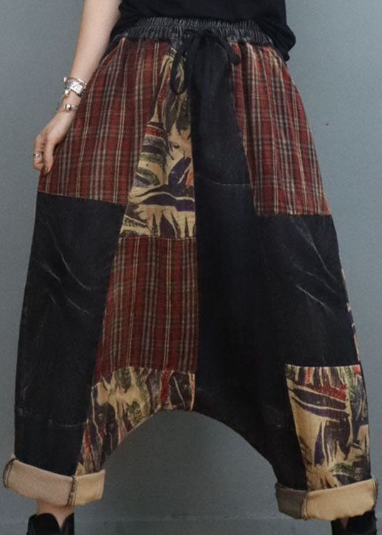 Stylish Black Cinched Patchwork Denim Pants Winter