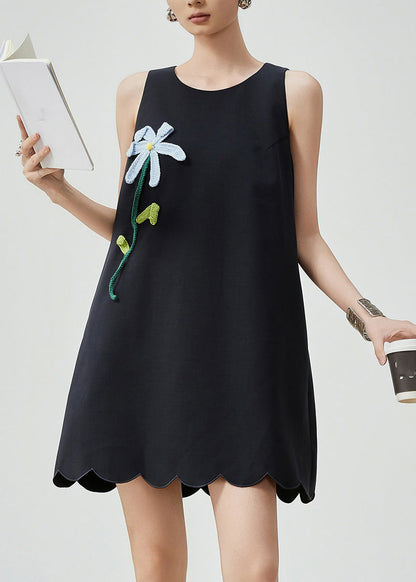 Stylish Black O-neck Mid Dress Sleeveless