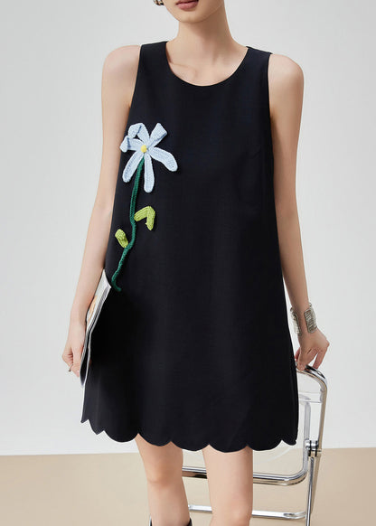 Stylish Black O-neck Mid Dress Sleeveless