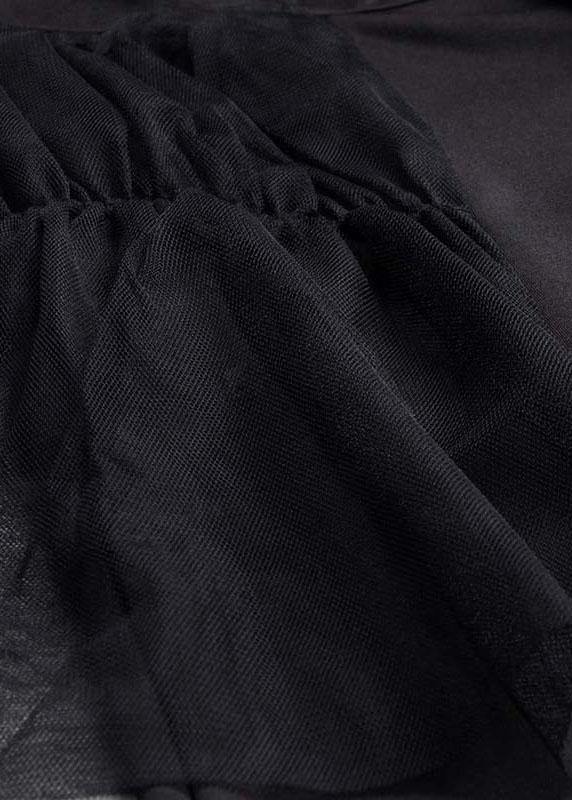 Stylish Black Patchworktulle Asymmetrical Design Wide Leghot Pants Trousers