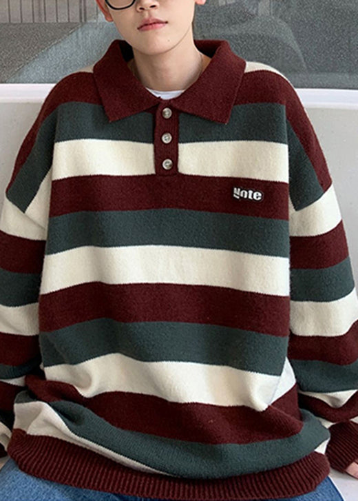 Stylish Blue Peter Pan Collar Thick Striped Sweater Tops Winter