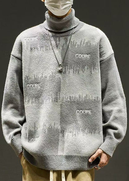 Stylish Grey Embroideried Patchwork Knit Sweaters Winter