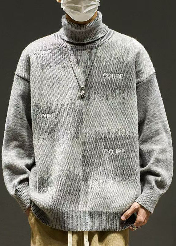 Stylish Grey Embroideried Patchwork Knit Sweaters Winter