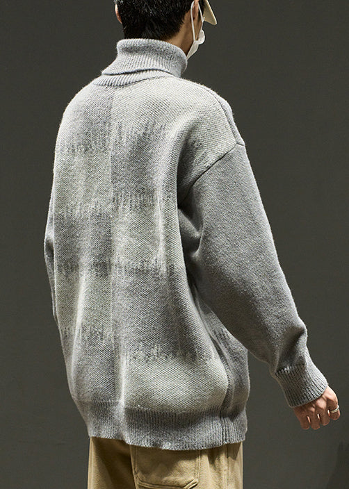Stylish Grey Embroideried Patchwork Knit Sweaters Winter