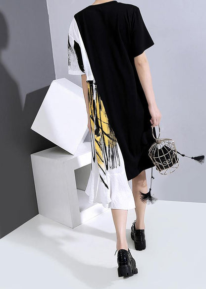 Summer Black Patchwork Dresses Robe