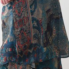 Summer Large Blue Print Chiffon Print Set Shirt Pants Two Piece Set