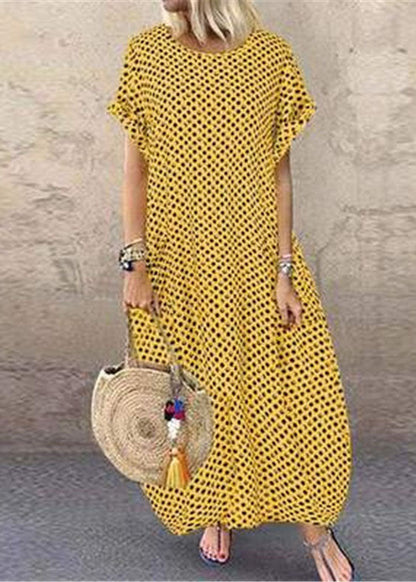Summer Polka Blue Geometry Print Short Sleeve Dress