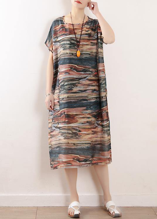 Summer Round Neck Chiffon Short Sleeve Printed Dress