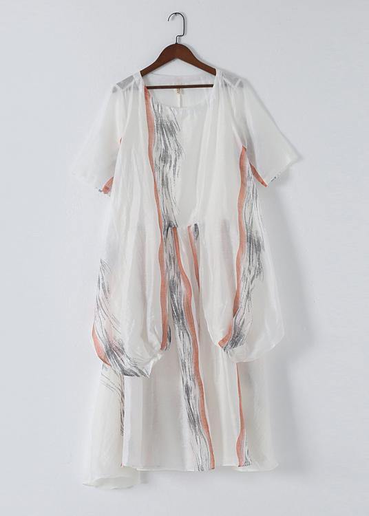 Summer White Chiffon Print O Neck Dress
