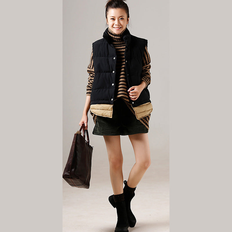 Sweater Pullover High Neck Khaki Thick Art Knitted Tops Striped