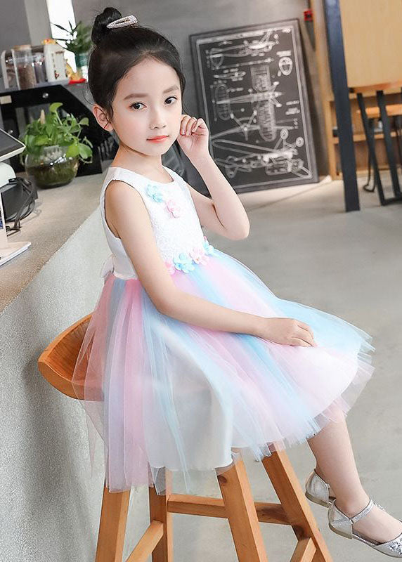 Sweet White Wrinkled Patchwork Tulle Baby Princess Dress Sleeveless