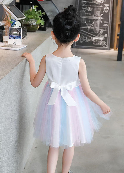 Sweet White Wrinkled Patchwork Tulle Baby Princess Dress Sleeveless